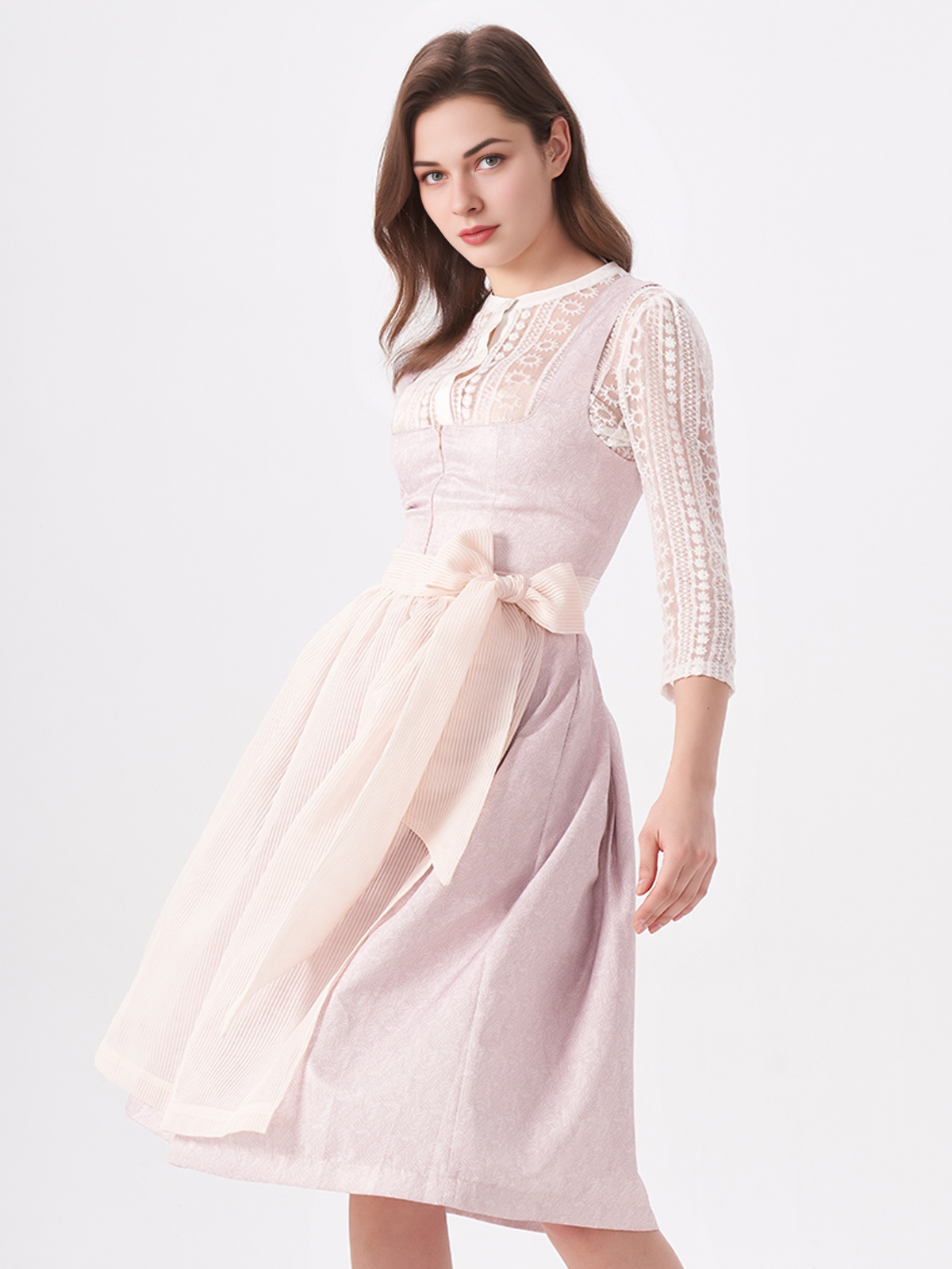 Modernes rosa Kurzarm Dirndl mit floralen Akzenten