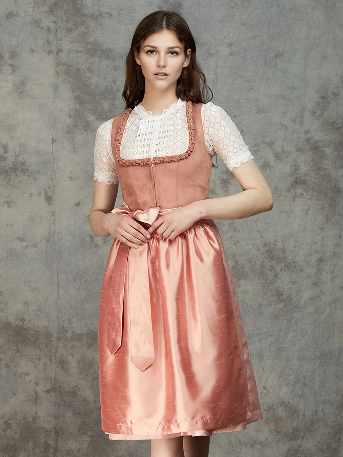 Dunkelrotes Dirndl mit floralen Details